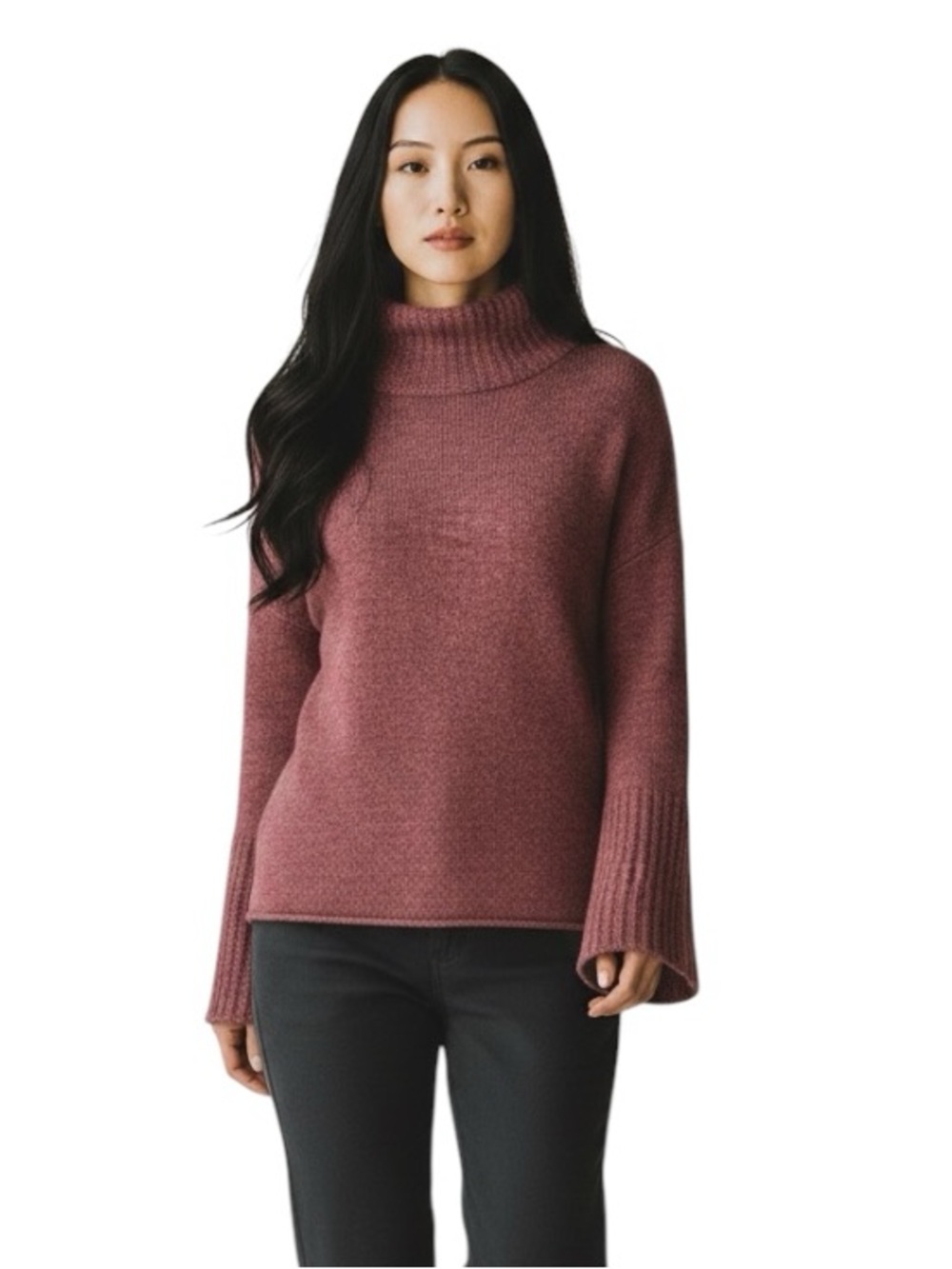 SKULL CASHMERE Burgundy/Brown Bell Sleeve Sweater